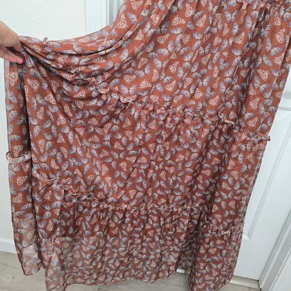 Ivy City Co Plus Sz 4X Butterfly Smocked Sundress Puff Sleeve Brown Cottagecore - Picture 7 of 11